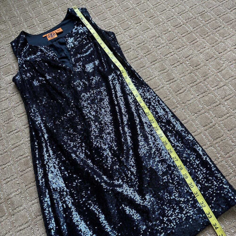 Tory Burch Sequin Cocktail Dress Womens 2 Sleeveless Metallic Navy Blue Silk NYE - Picture 10 of 11